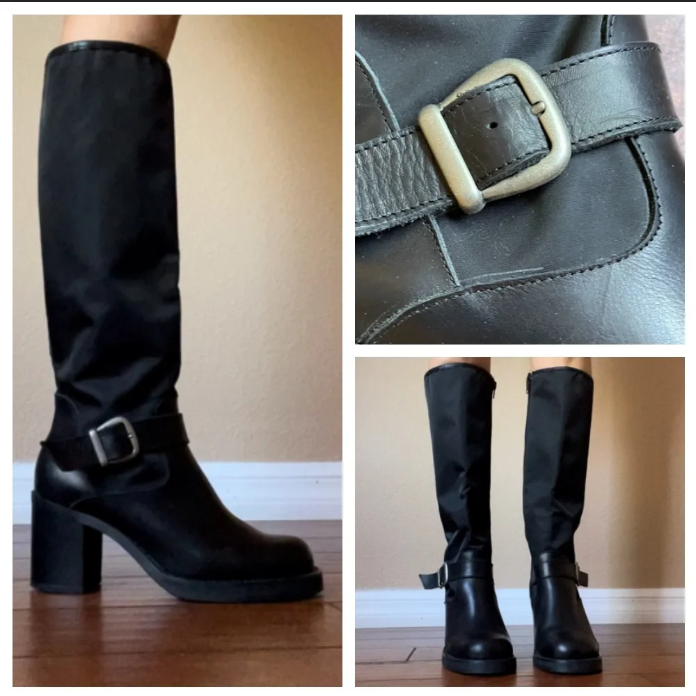 Vintage Y2K Louie Paris France leather chunky block heal platform boots 38 /7